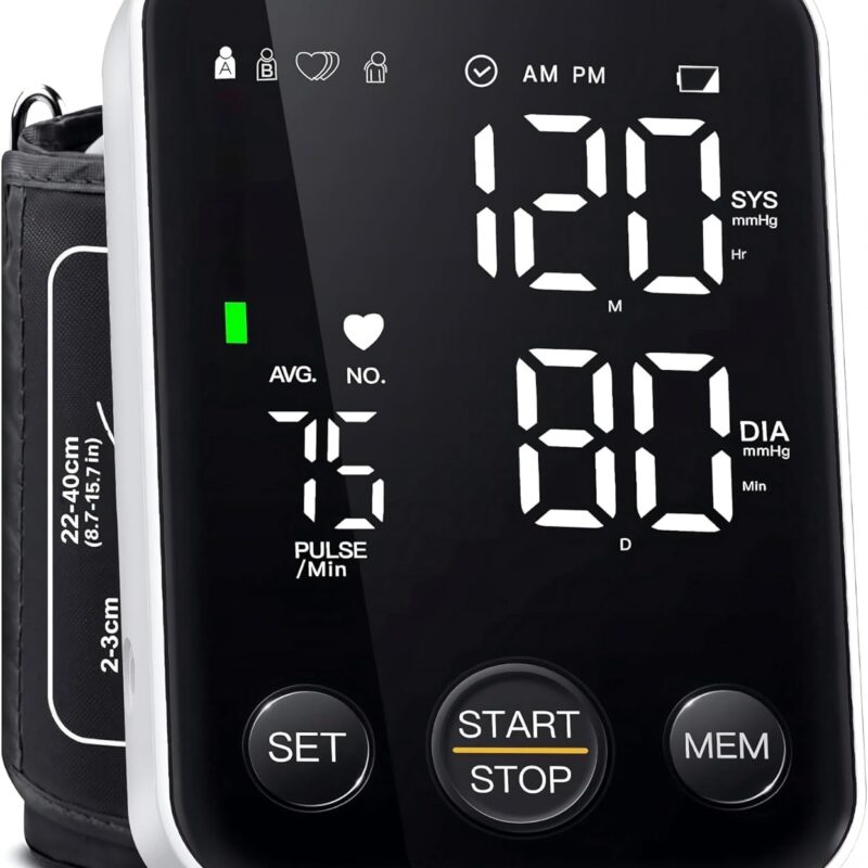 Oklar Blood Pressure Monitor Upper Arm – Automatic BP Machine with Large LED Display, Dual-User Memory (2×120), Adjustable Cuff 8.7"–15.7" & Storage Bag