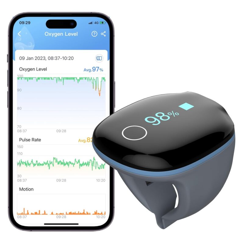 Wellue O2Ring Oxygen Monitor with Vibration Reminder – Bluetooth Ring Pulse Oximeter for Continuous SpO₂ & Pulse Rate Tracking with App & PC Reports