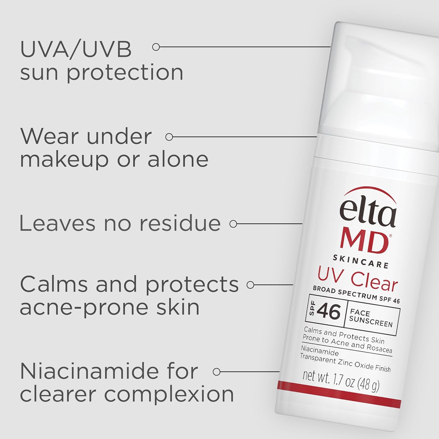 EltaMD UV Clear Face Sunscreen SPF 46 – Oil-Free Zinc Oxide Sunscreen, Dermatologist-Recommended for Sensitive & Acne-Prone Skin (1.7 oz) - Image 2