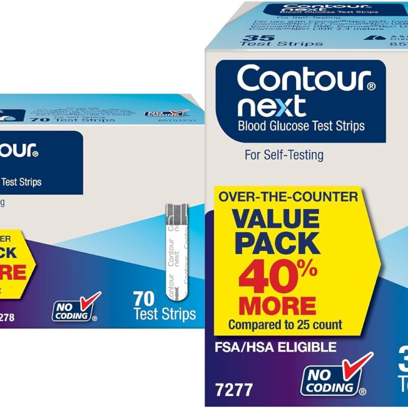 Contour Next Blood Glucose Test Strips for Diabetes – 70 + 35 Count (2 Pack, Total 105) | Accurate, No Coding, Second-Chance Sampling