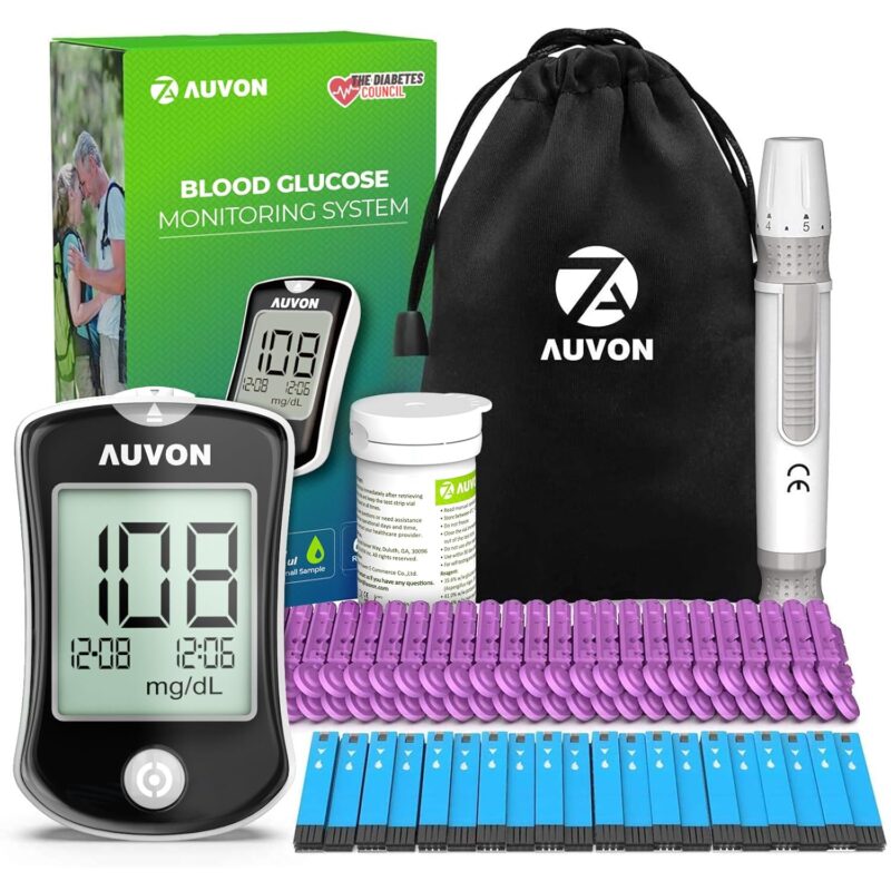 AUVON Lancing Device with Less Pain Design – Blood Sampling Pen with 100 pcs 30G Twist-Top Lancets for Blood Sugar Monitoring