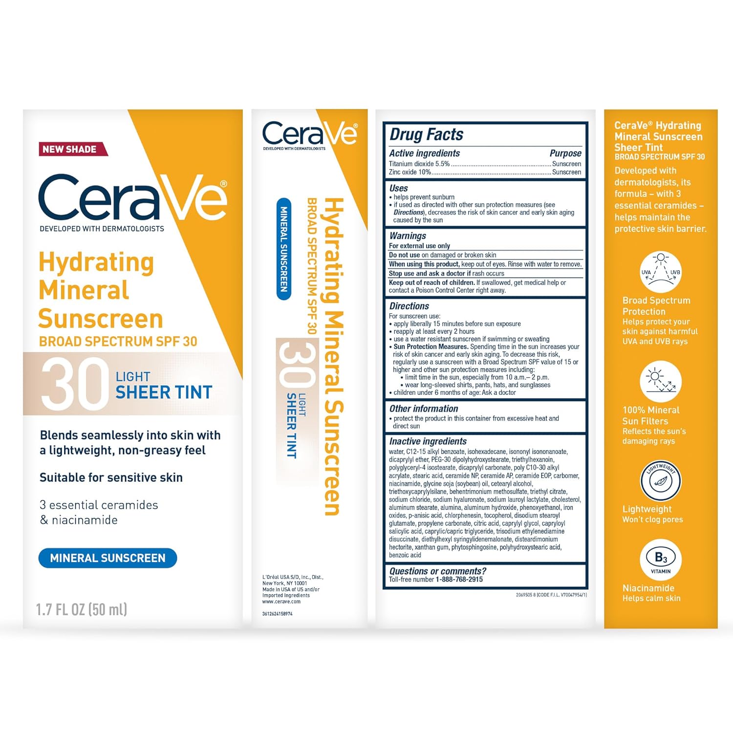CeraVe Hydrating Mineral Sunscreen SPF 30 with Sheer Tint – Tinted 100% Mineral Face Sunscreen with Zinc Oxide & Titanium Dioxide (1.7 oz) - Image 7