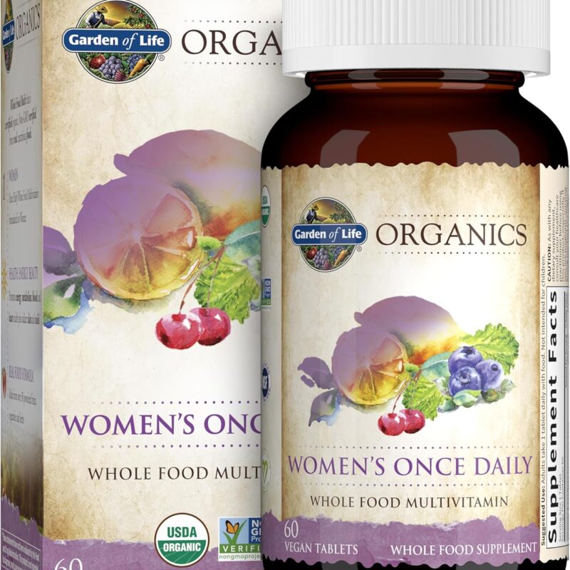 Garden of Life Organics Multivitamin for Women - Women's Once Daily Multi - Whole Food Multi with Iron, Biotin, Vegan Organic Womens Multivitamin for Health, Energy Hair Skin and Nails, 60 Tablets