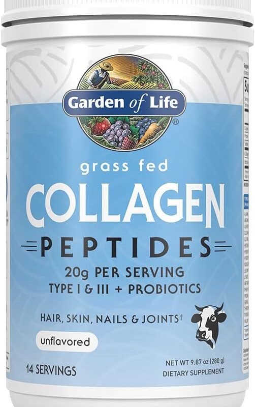 Garden of Life Grass Fed Collagen Peptides Powder Unflavored Collagen Powder for Women Men Hair Skin Nails Joints, Hydrolyzed Collagen Protein Supplements, Collagen for Women & Men, 14 Servings