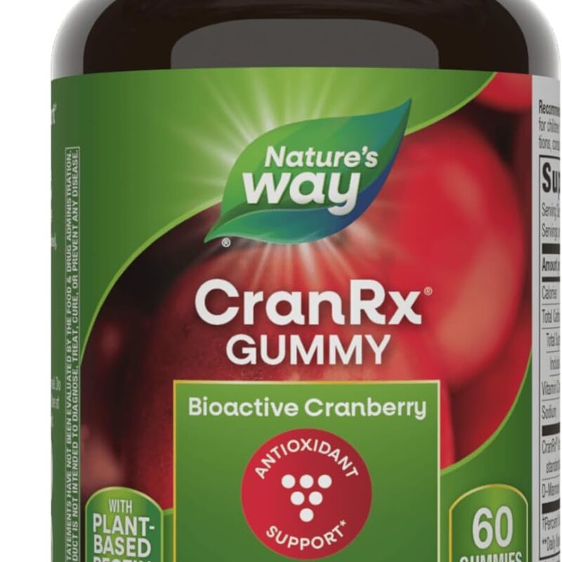 Nature's Way CranRx Cranberry Gummies, Urinary Tract Health Support*, 100% Whole Cranberry Fruit Concentrate with D-Mannose, Vitamin C, 60 Gummies (Packaging May Vary)
