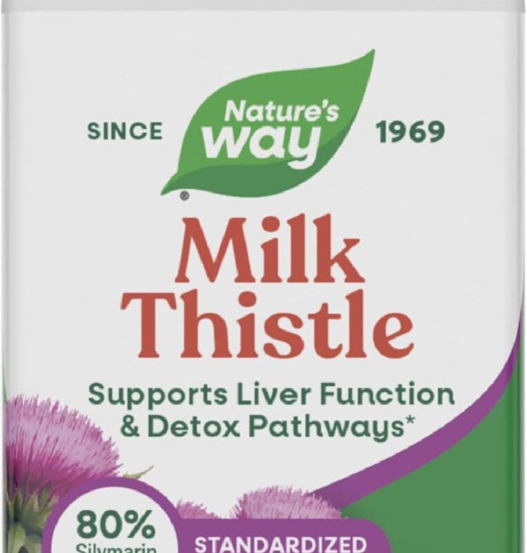 Nature's Way Milk Thistle, Supports Liver Function & Liver Detox Pathways*, 175 mg Milk Thistle Seed Extract Standardized to 80% Silymarin per Serving, Vegan, 60 Capsules (Packaging May Vary)