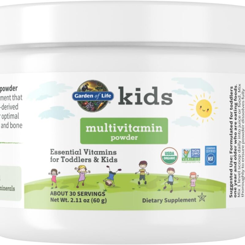 Garden of Life Kids Multivitamin Powder, Daily Vitamins and Minerals for Toddlers & Kids - Organic Toddler Multi Powder With 15 Vitamin C, D3, Zinc for Healthy Growth - Gluten Free - 30 Day Supply