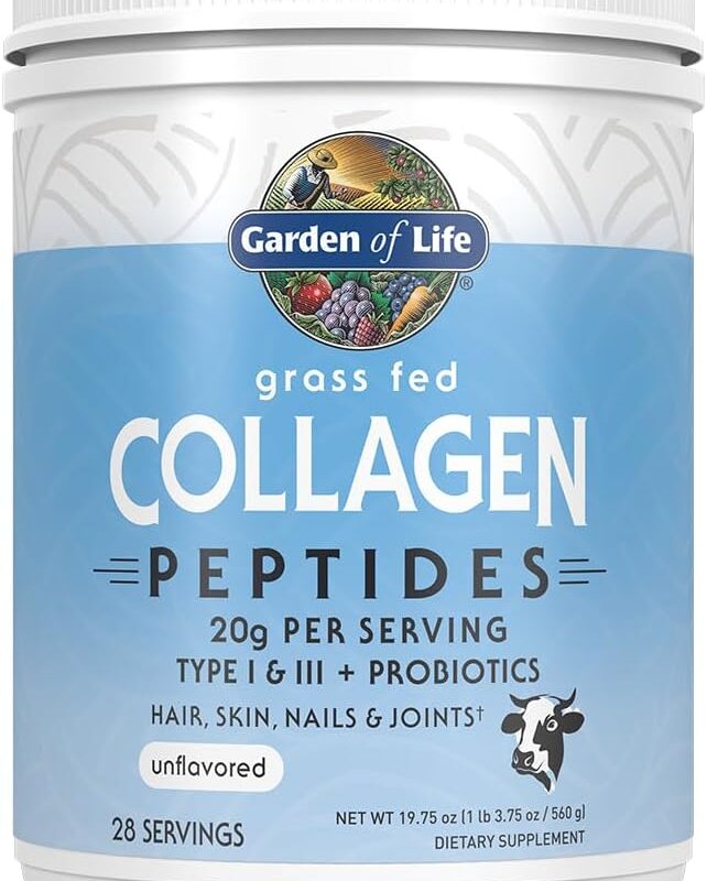 Garden of Life Grass Fed Collagen Peptides Powder Unflavored Collagen Powder for Women Men Hair Skin Nails Joints, Hydrolyzed Collagen Protein Supplements, Collagen for Women & Men, 28 Servings