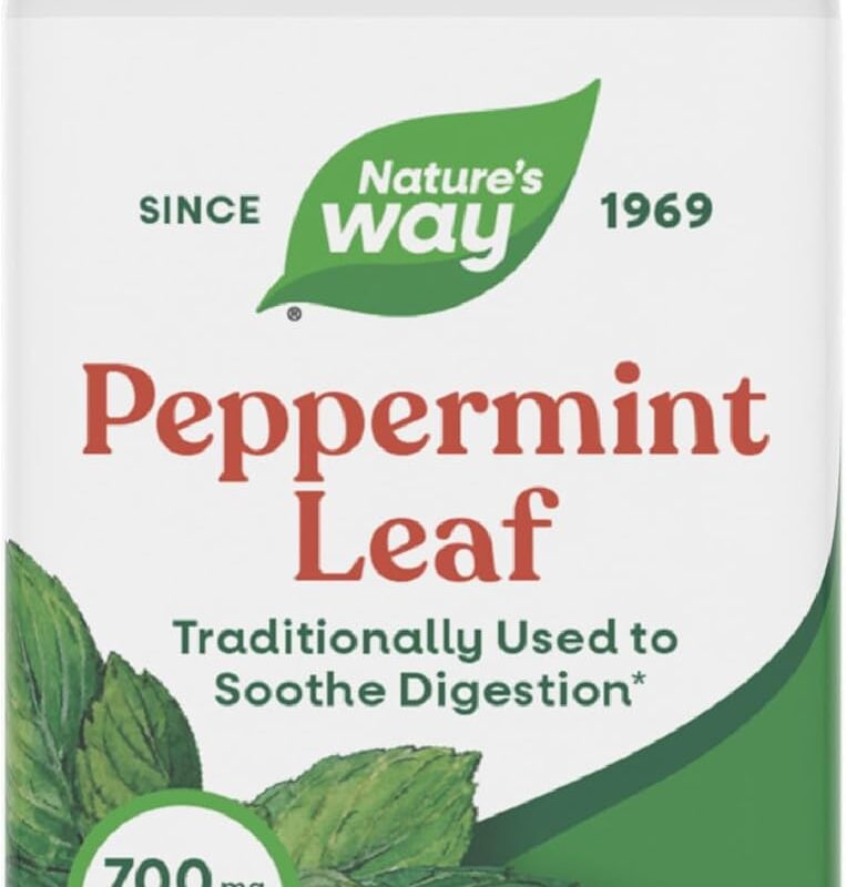 Nature's Way Peppermint Leaf, Traditionally Used to Soothe Digestion*, 700 mg per 2-Capsule Serving, Peppermint Supplement, Non-GMO Project Verified, 100 Vegan Capsules (Packaging May Vary)