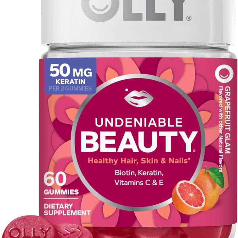 OLLY Undeniable Beauty Gummy, For Hair, Skin, Nails, Biotin, Vitamin C, Keratin, Chewable Supplement, Grapefruit, 30 Day Supply - 60 Count