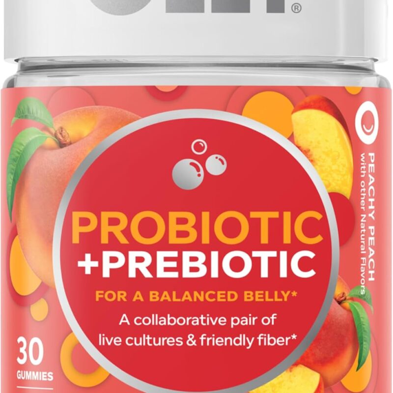 OLLY Probiotic + Prebiotic Gummy, Digestive Support and Gut Health, 500 Million CFUs, Fiber, Adult Chewable Supplement for Men and Women, Peach, 30 Day Supply - 30 Count