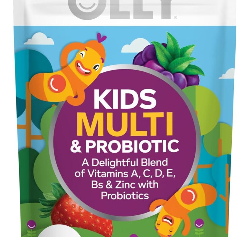 OLLY Kids Multivitamin & Probiotic Gummy, Digestive Support, Vitamins A, D, C, E, B, Zinc, Chewable Supplement, Berry Flavor, 60 day supply - 120 Count