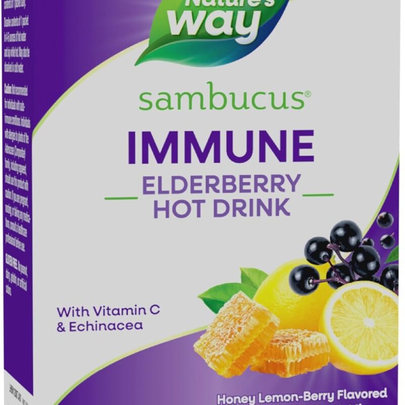 Nature's Way Sambucus Elderberry Hot Drink Mix with Vitamin C and Echinacea, Immune Support*, Honey Lemon-Berry Flavored, 10 Packets (Packaging May Vary)