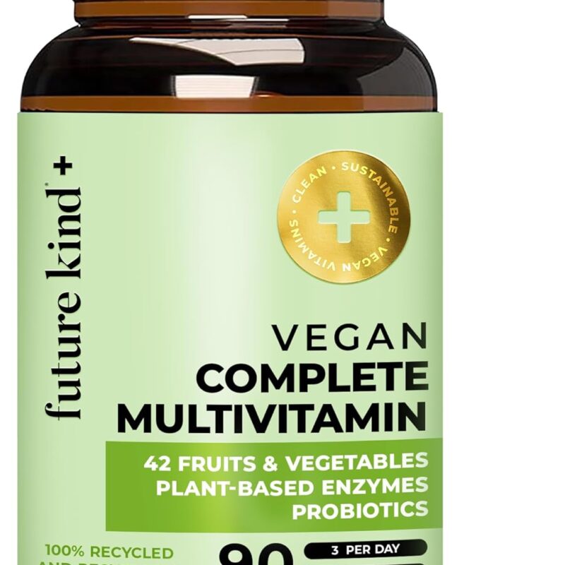 Future Kind Vegan Multivitamins Complete - 42-in-1 Vegan Multivitamins for Women & Men with Enzymes, B12, Zinc, & Probiotics for Digestion (90 tabs in Recycled Bottle)