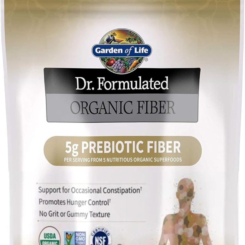 Garden of Life Dr Formulated Organic Fiber Supplement Powder Unflavored, Sugar Free, Psyllium Free Prebiotic Superfoods, Constipation Relief and Hunger Control for Men and Women, 32 Servings