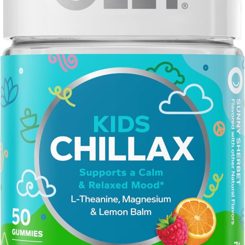 OLLY Kids Chillax Gummy, For a Calm and Relaxed Mood*, Magnesium, L-Theanine, Lemon Balm Extract, Chewable Supplement, Sherbet Flavored, 25 Day Supply - 50 Count (Packaging May Vary)