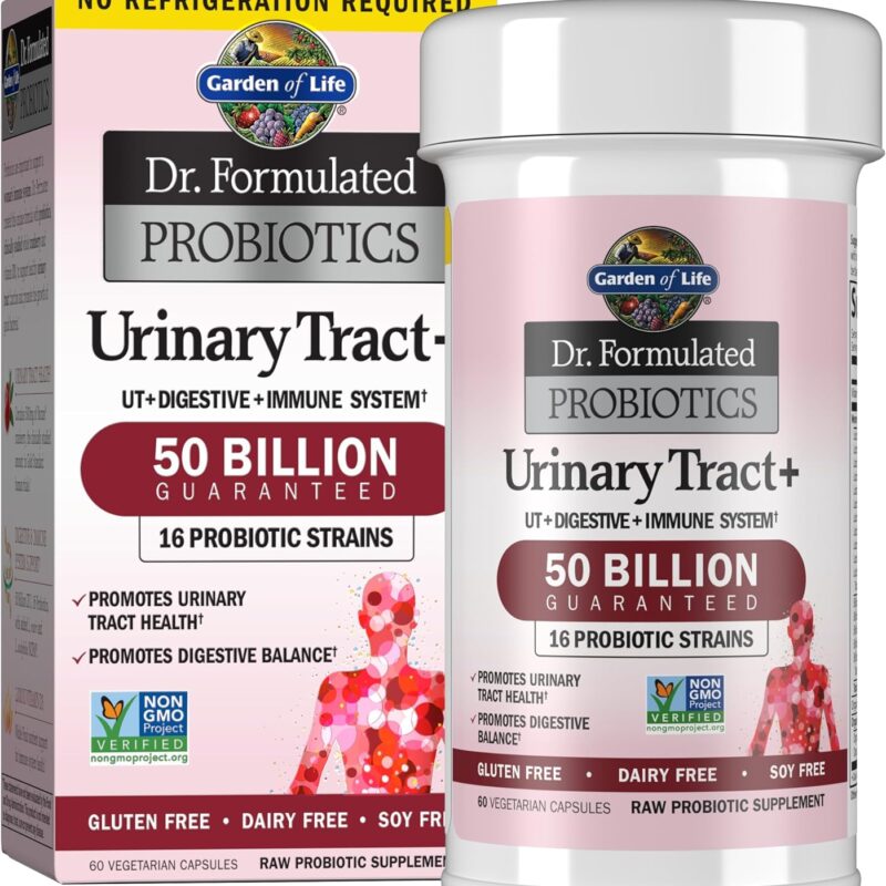 Garden of Life Dr. Formulated Probiotics Urinary Tract+ - 50 Billion CFU - Supports Digestive, Immune & Urinary Tract Health - Shelf Stable - 60 Vegetarian Capsules