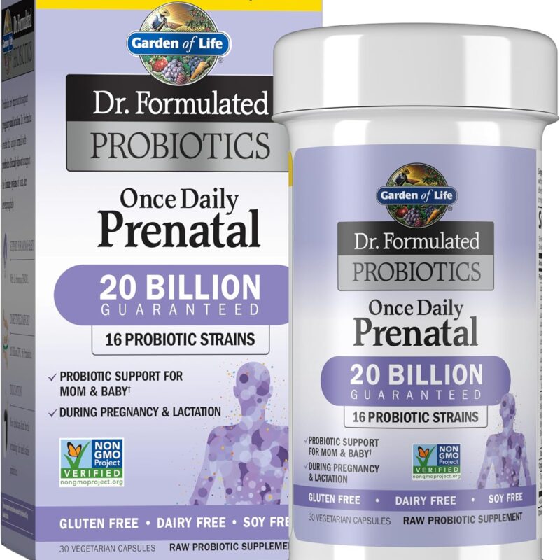 Garden of Life Dr. Formulated Probiotics Once Daily Prenatal - Acidophilus and Bifidobacteria Probiotic Support for Mom and Baby – Shelf Stable - Gluten, Dairy, and Soy-Free - 30 Vegetarian Capsules