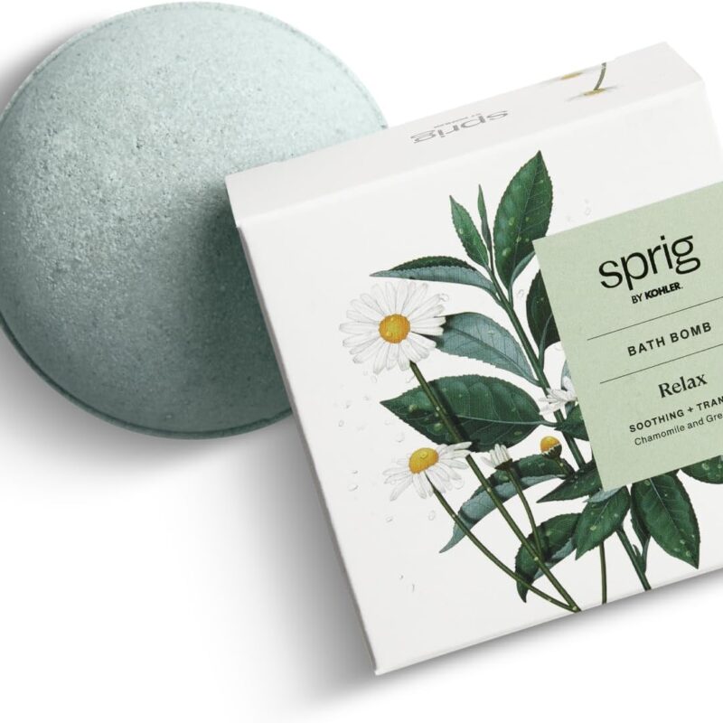 Sprig by Kohler Chamomile + Green Tea Bath Bomb, Hypoallergenic, Made with Natural Botanicals & Premium Skincare Ingredients (Shea Butter, Coconut Oil, & Kaolin Clay) to Calm and Sooth - Relax