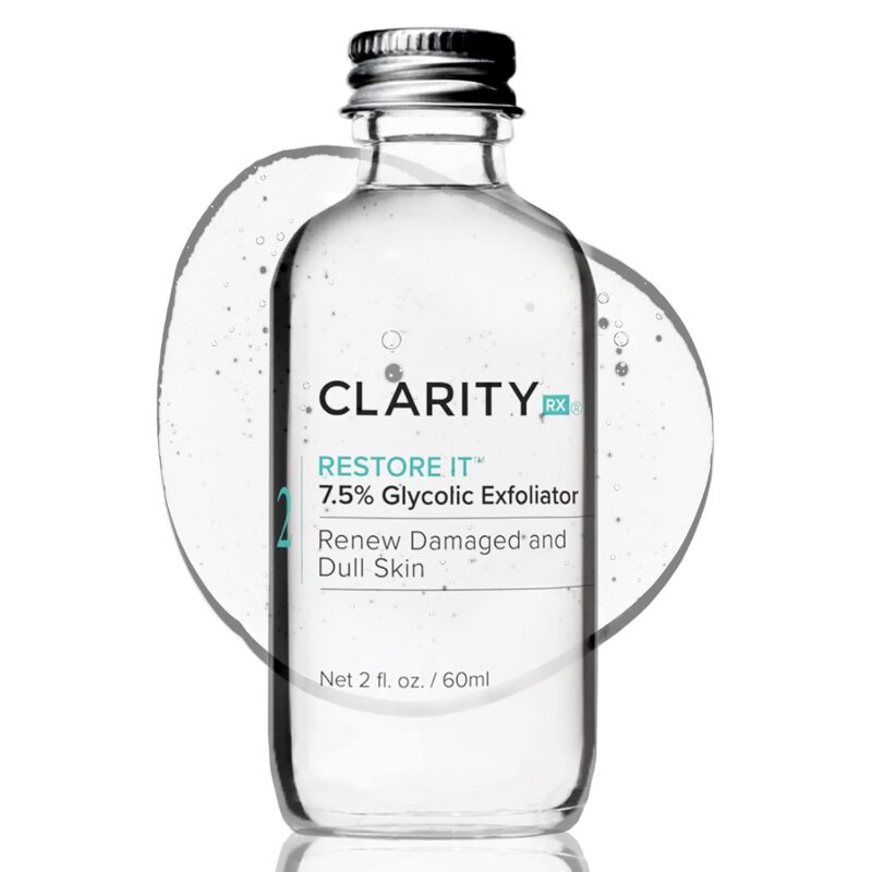 ClarityRx Restore It 7.5% Glycolic Acid Face Serum, Plant Based Exfoliating Treatment, Paraben Free, Natural Skin Care (2 fl oz)