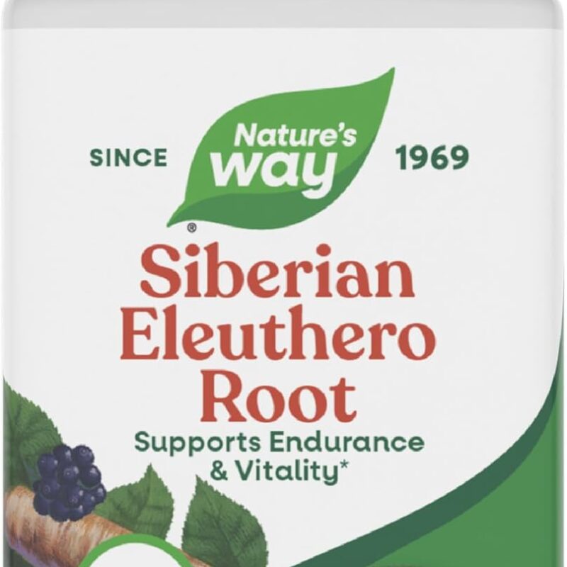 Nature's Way Premium Herbal Siberian Eleuthero Root Supplement, Supports Endurance & Vitality*, Adaptogen*, 1,275mg per 3-Capsule Serving, Non-GMO Project Verified, 100 Capsules (Packaging May Vary)
