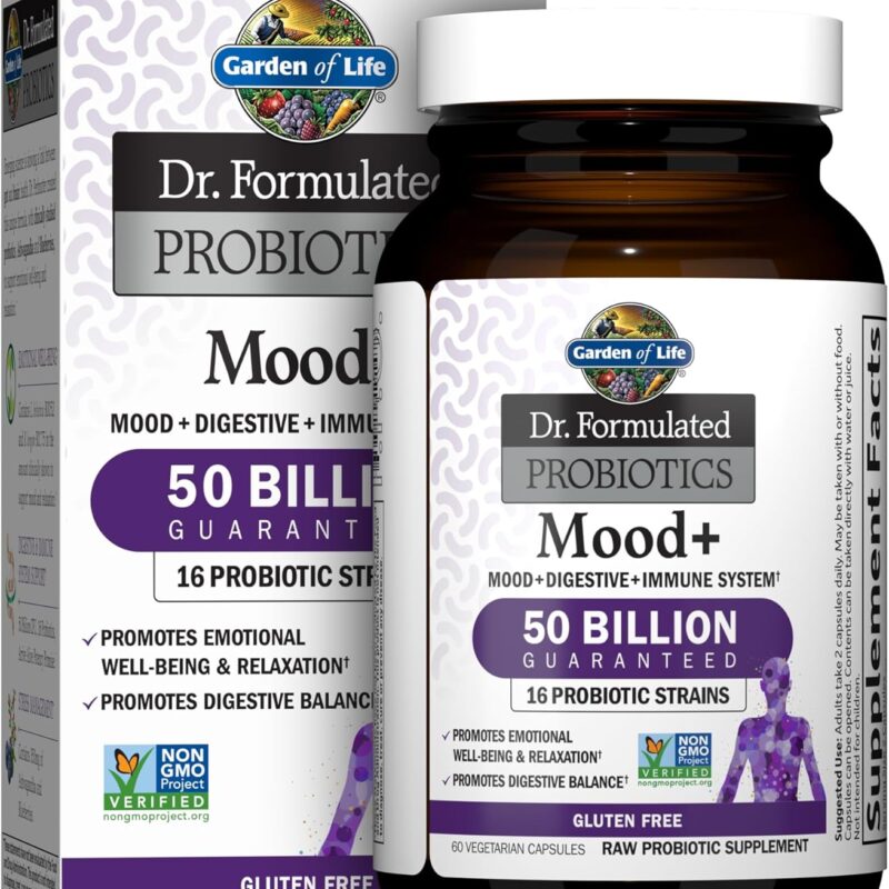 Garden of Life Dr. Formulated Probiotics Mood+ - 50 Billion CFU - Supports Relaxation & Digestive Health - 60 Vegetarian Capsules